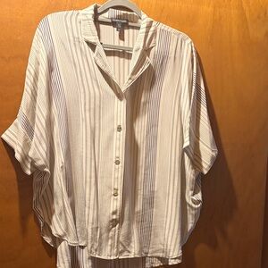 Eileen Fisher Striped Button-Up 100% Silk Blouse